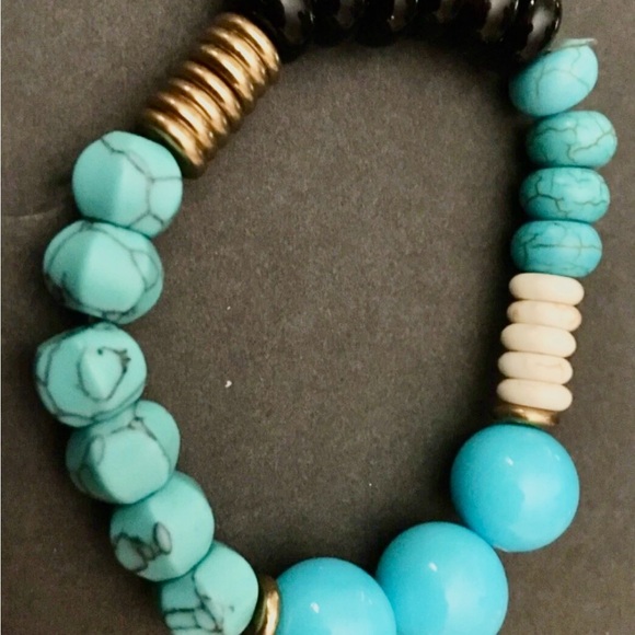 ANTHROPOLOGIE BRACELET PULL ON STYLE SEREFINA BEADED STRETCH BRACELET BLUE BLACK - Picture 2 of 6